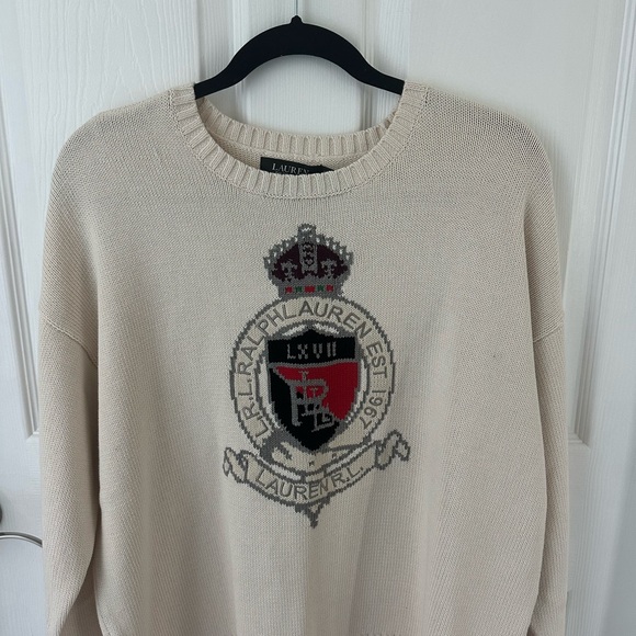 Ralph Lauren Beige Crewneck Sweater with Crest - Picture 1 of 2